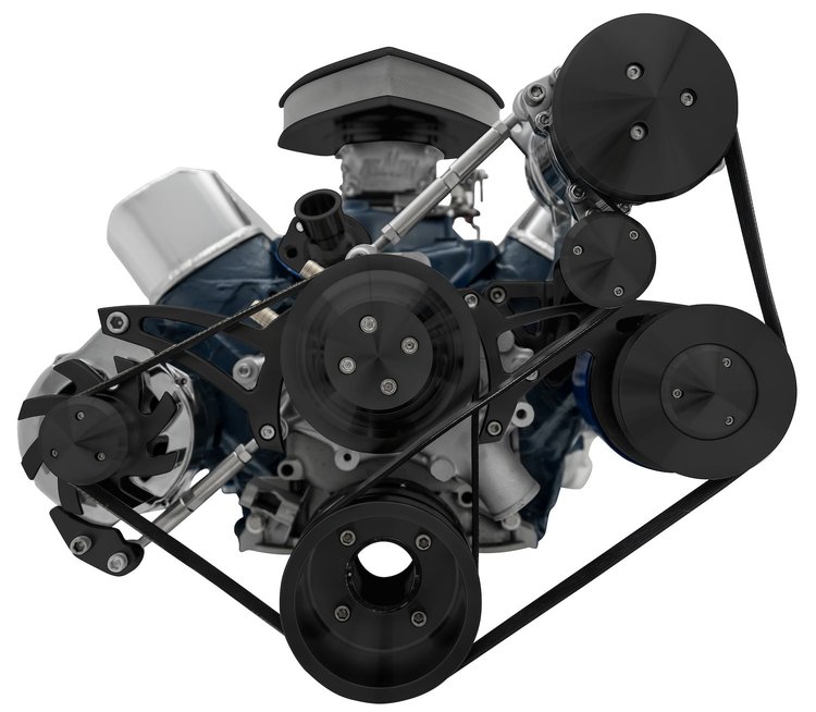 30186-08 Small Block Ford Serpentine System; 302; Late; 4 Bolt; AC PS; PS-Mustang; Black