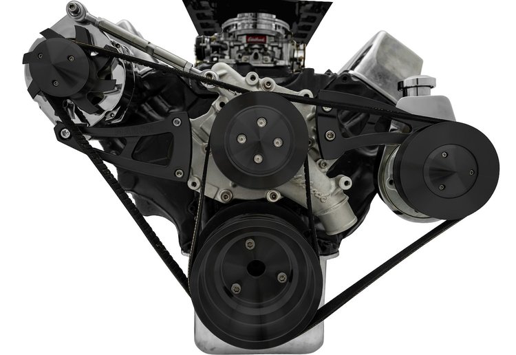 30250-08 Big Block Ford Serpentine Conversion Ultra - PS - Saginaw-Press - Black