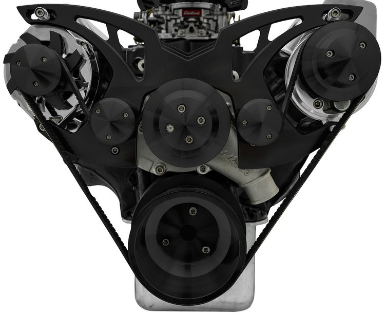 30280-08 Big Block Ford Style Track Serpentine System - PS & ALT - Black