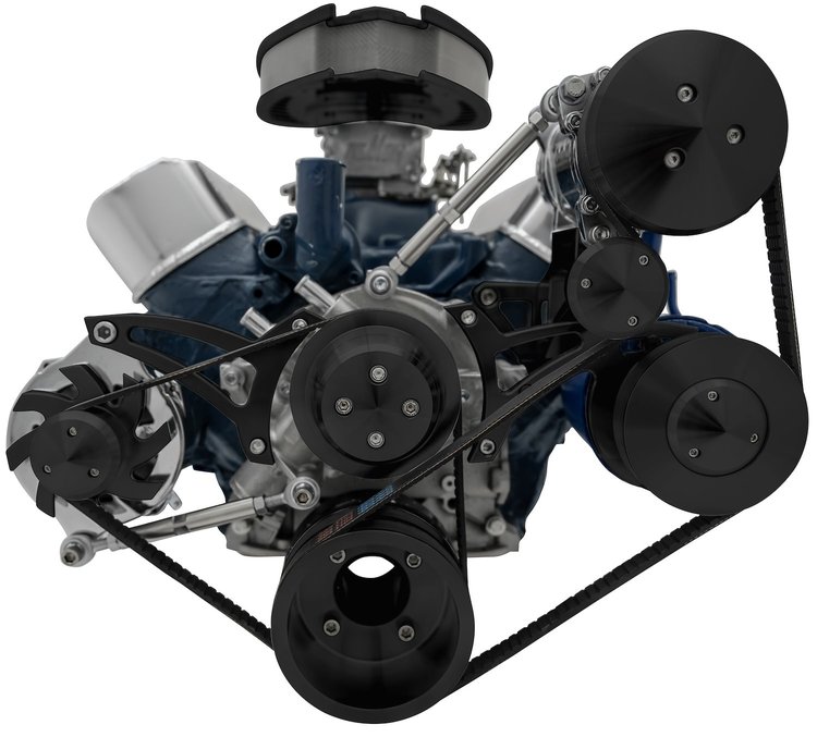 30376-08 Small Block Ford Serpentine System; 351W; Early; 4 Bolt; AC & PS-Mustang; Black