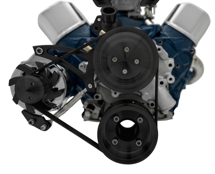 30380-08 Small Block Ford Serpentine Conversion; 351W - Late - 4 Bolt - ALT Only - Black