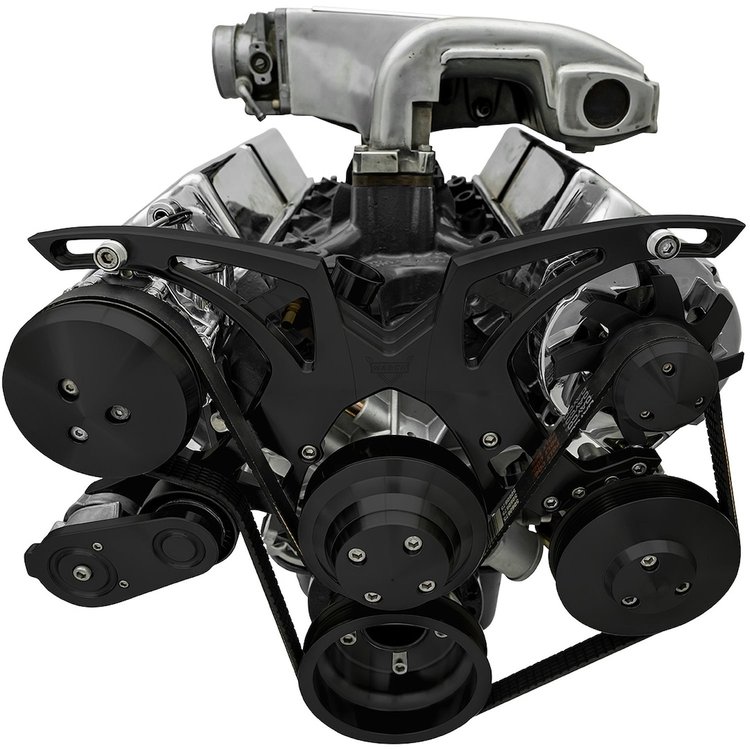 30810-08 Small Block Ford 5.0L Serpentine System - AC & PS - Black