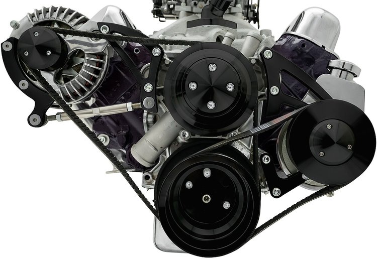 40405-08 Small Block Chrysler Serpentine Conversion - PS - Saginaw-Key - Black
