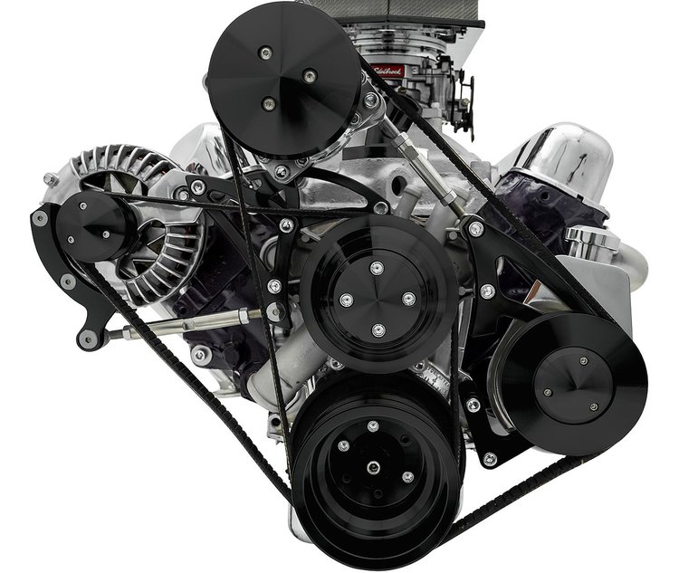 40420-08 Small Block Chrysler Serpentine Conversion - AC & PS - Saginaw-Press - Black
