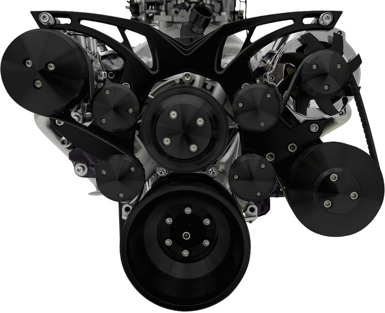40440-08 Small Block Chevy Style Track Serpentine System - AC & PS - Black