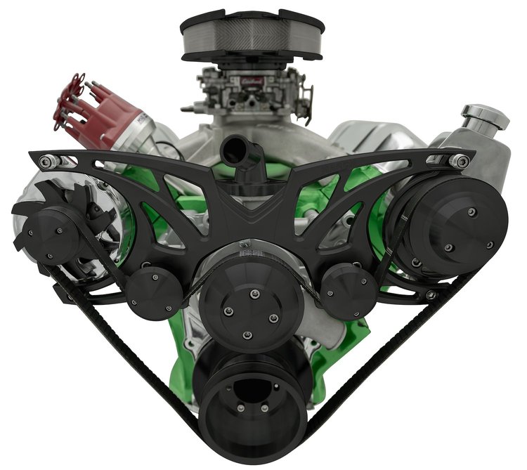40730-08 Big Block Chrysler Style Track Serpentine System - PS & ALT - Black