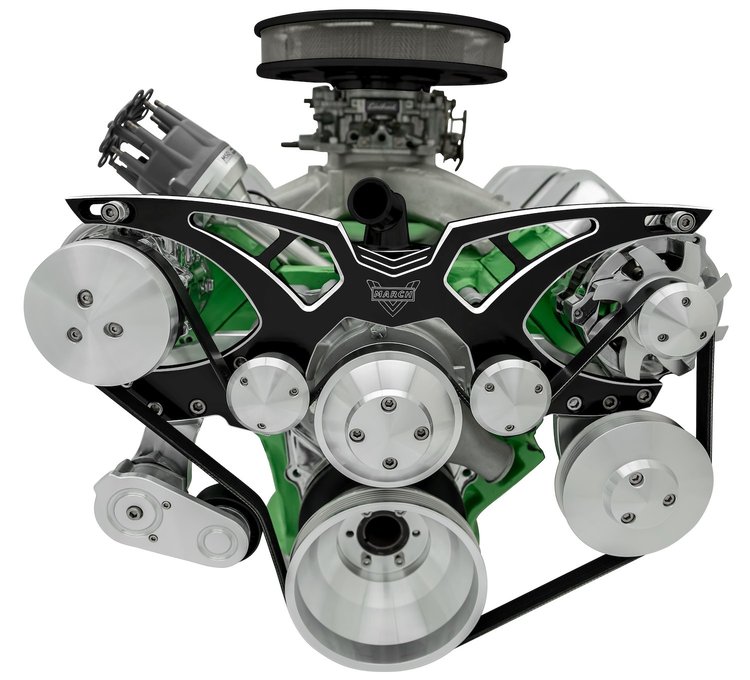 40745-07 Big Block Chrysler Style Track Serpentine System - AC & PS - Black Onyx