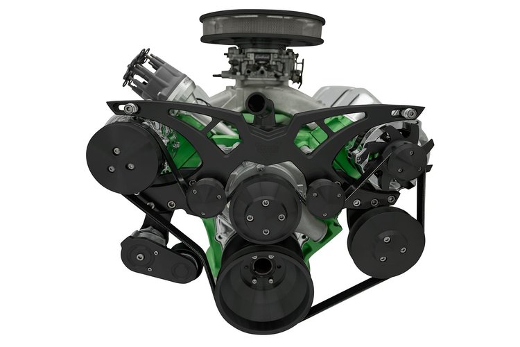 40745-08 Big Block Chrysler Style Track Serpentine System - AC & PS - Black