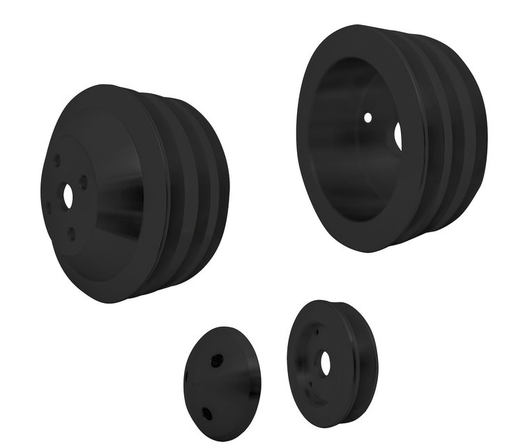 5050-08 Small Block Chevy Corvette Pulley Kit - V-Belt - '71-82; Black
