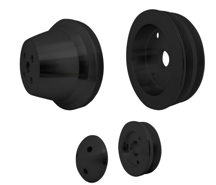 6015-08 Small Block Chevy Pulley Kit - V-Belt - SWP - 2V - Black