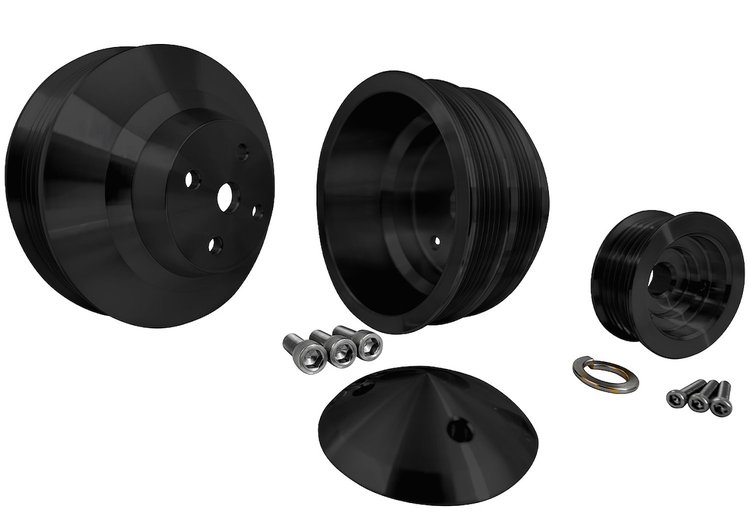 6330-08 Small Block Chevy Serpentine Pulley Kit - LWP - 2V - Black
