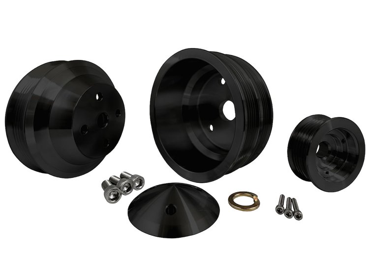 6355-08 Small Block Chevy Serpentine Pulley Kit - LWP - 2V - Black
