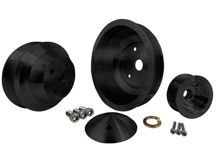 6370-08 Small Block Chevy High Flow Serpentine Pulley Kit - LWP - Black