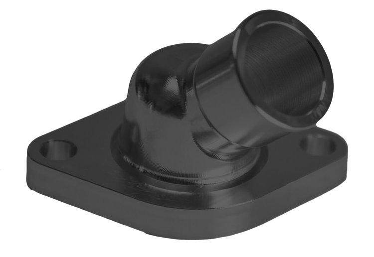 BTH-303-08 Water Neck Thermostat Housing, Small Block Ford 289/302/351W, Billet, 45-Degree, Two-Piece, O-Ring, Black