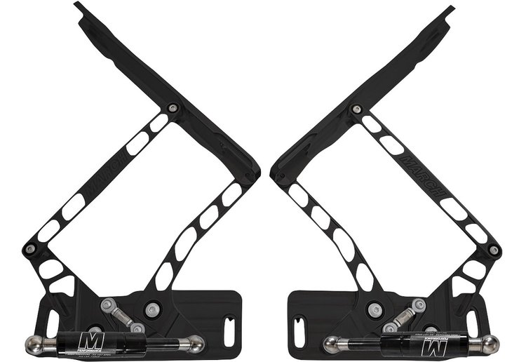 HH67CE-F-08 1965-1967 Chevy Chevelle & El Camino Billet Hood Hinges, Gen I, Stainless Gas Struts, Black Finish, Fiberglass Hood