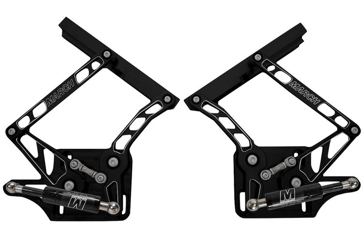 HH70M-F-07 1967-1970 Ford Mustang Billet Hood Hinges, Gen II, Stainless Steel Gas Struts, Black Onyx Finish, Fiberglass Hood