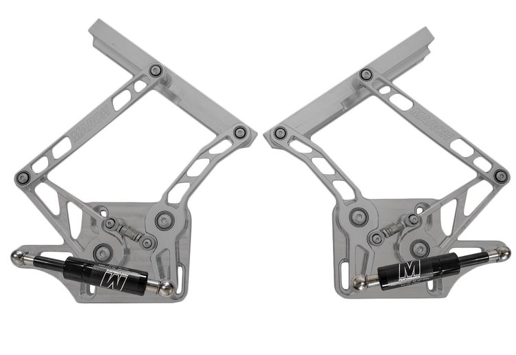 HH70MCG-F 1967-1970 Mercury Cougar Billet Hood Hinges, Gen I, Stainless Steel Gas Struts, Clear Coat Finish, Fiberglass Hood