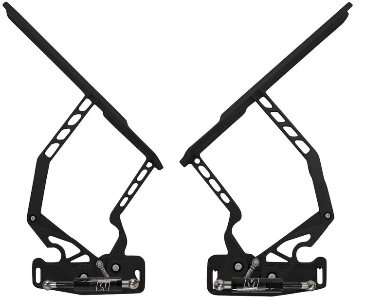HH72CE-S-08 1968-1972 Chevy Chevelle/El Camino Billet Hood Hinges, Gen II, Stainless Gas Struts, Black Finish, Steel Hood