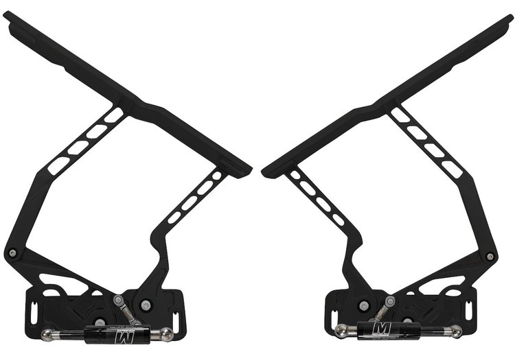 HH81C-F-08 1970-1981 Chevy Camaro Billet Hood Hinges, Gen II, Stainless Steel Gas Struts, Black Finish, Fiberglass Hood