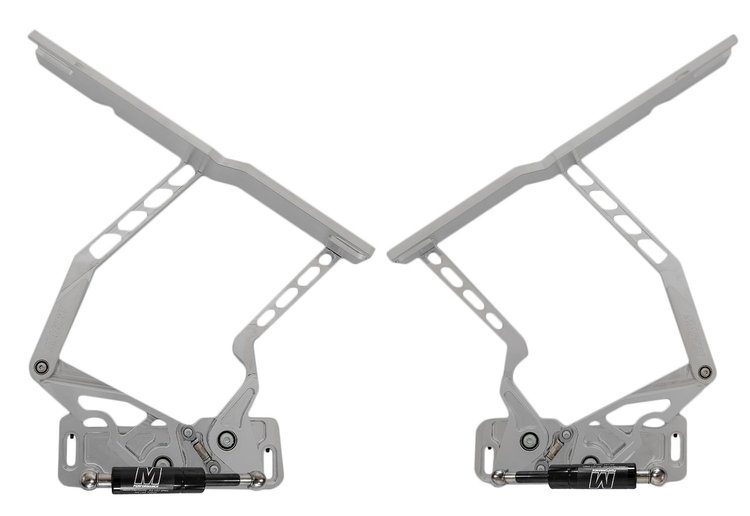 HH81P-S 1970-1981 Pontiac Firebird Billet Hood Hinges, Gen II, Stainless Steel Gas Struts, Clear Coat Finish, Steel Hood