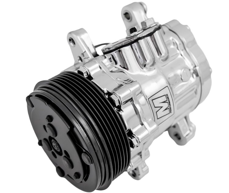 P2412-06 Ultra Series Sanden 7176/SD-7 Air Conditioning Compressor, Chrome Finish, Aluminum, 6-Groove Serpentine Clutch, R-134A