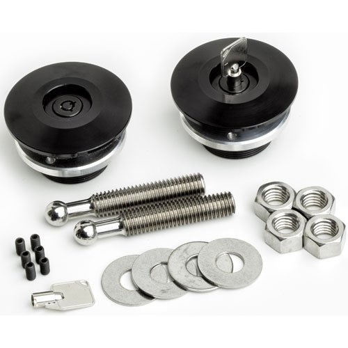 Lockable Low-Profile Hood Pin Set Anodized Black 2.5" Diameter