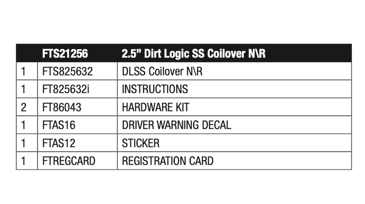 FTS21256 Dirt Logic 2.5 Stainless Steel Coilover Shock Absorber Fits Select Chevy Silverado 1500; GMC Sierra 1500