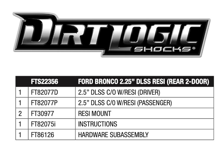FTS22356 Dirt Logic 2.5 Resi Coil Over Shock Absorber for 2021 Ford Bronco, 2022 Ford Bronco, 2023 Ford Bronco
