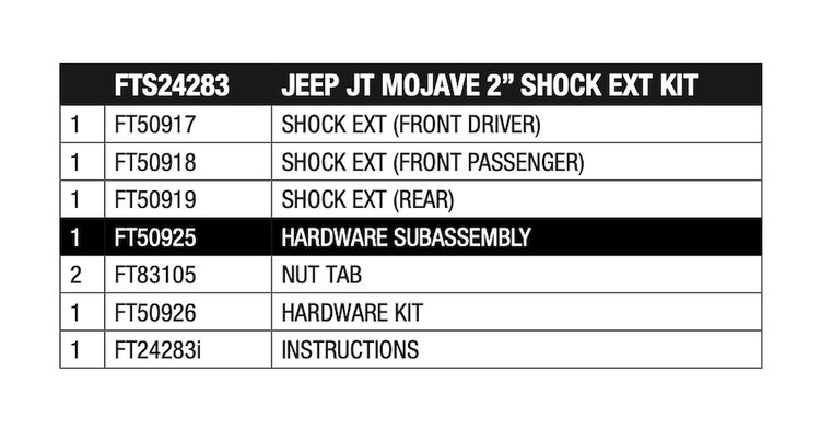 FTS24283 Shock Extension for 2020 Jeep Gladiator