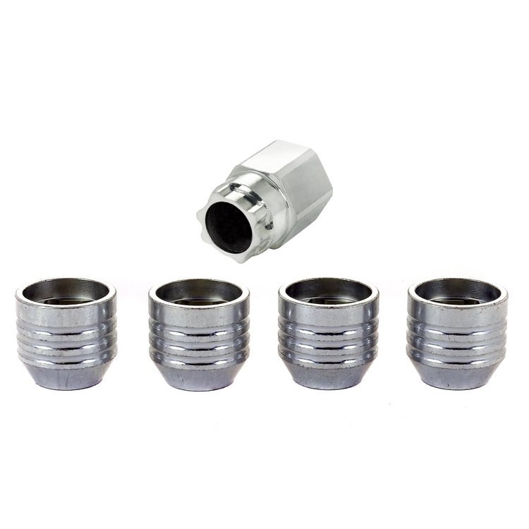 Locking Lug Nuts - Chrome Cone Seat-Open End Style Thread Size: 9/16-18 Key Hex Size: 7/8" Includes 4 Lug Nuts and 1 Key