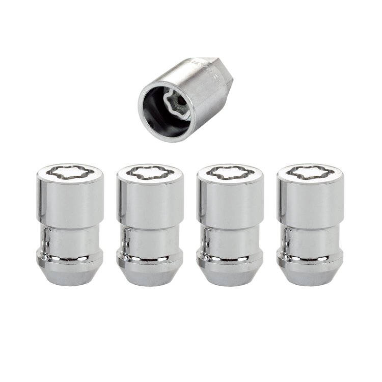 24131 Locking Lug Nuts, Chrome Cone Seat Style Thread Size: 1/2-20 Key Hex Size: 13/16" Includes 4 Lug Nuts (2 RH, 2 LH) & 1 Key