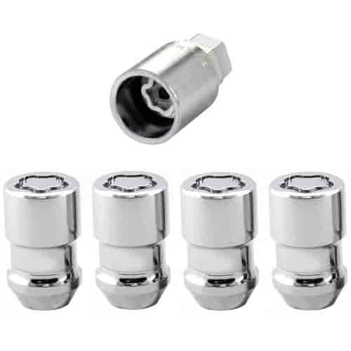Locking Lug Nuts - Chrome Cone Seat Style Thread Size: 1/2-20 Key Hex Size: 3/4" Includes 4 Lug Nuts and 1 Key