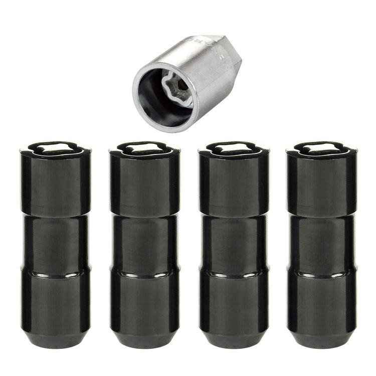 24144 Locking Lug Nuts, Chrome/Black Cone Seat-Duplex Style Thread Size: 9/16-18 Key Hex Size: 7/8" Includes 4 Lug Nuts & 1 Key