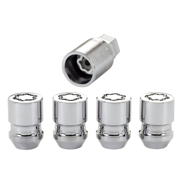24154 Locking Lug Nuts, Chrome Cone Seat-Short Style Thread Size: M12 x 1.25 Key Hex Size: Dual Includes 4 Lug Nuts & 1 Key