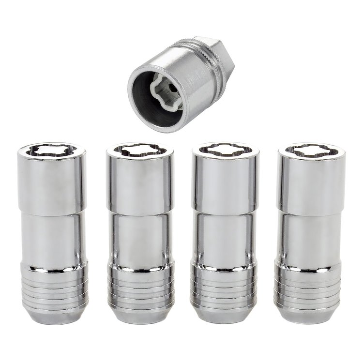 24205 Locking Lug Nuts, Chrome Cone Seat Style Thread Size: M14 x 2.0 Key Hex Size: 13/16" Includes 4 Lug Nuts & 1 Key