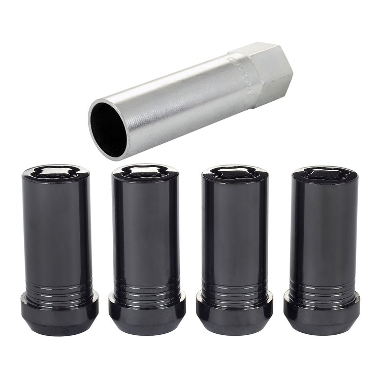 25112 Locking Lug Nuts, Chrome Cone Seat-Tuner Style Thread Size: 14 mm x 1.50, Key Hex Size: 1", Includes 4 Lug Nuts & 1 Key
