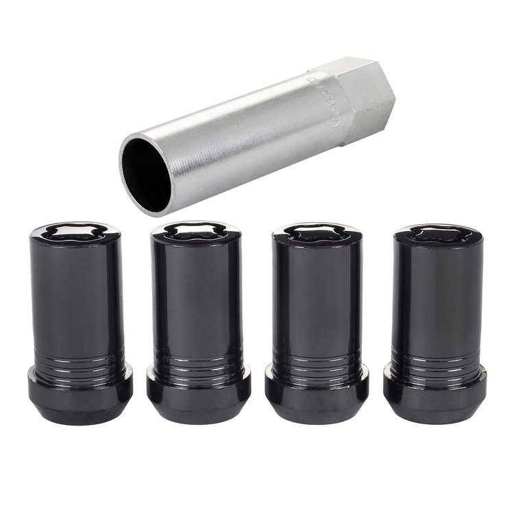 25116 Locking Lug Nuts, Chrome/Black Cone Seat-Tuner Style Thread Size: M14 x 1.50, Key Hex Size: 22mm