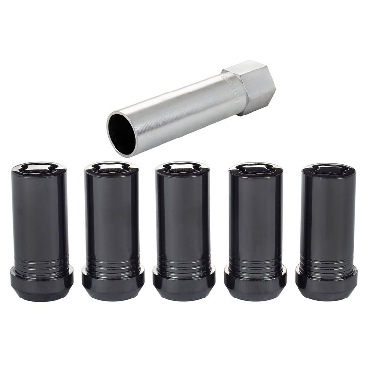 25540BK Locking Lug Nuts, Chrome/Black Cone Seat-Tuner Style Thread Size: 1/2"-20, Key Hex Size: 13/16"