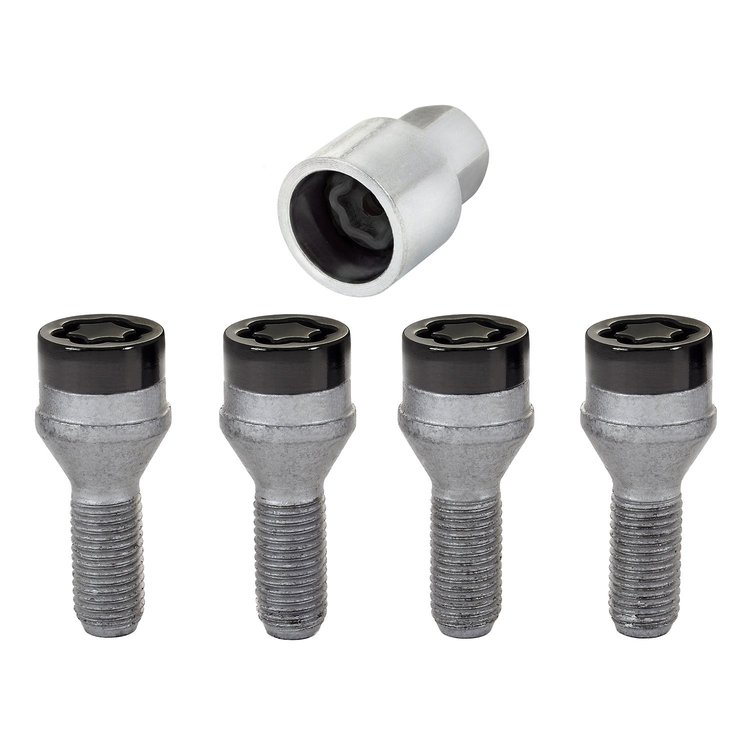 27178 Chrome/Black Cone Seat Lug Bolts Threads: M12 x 1.5