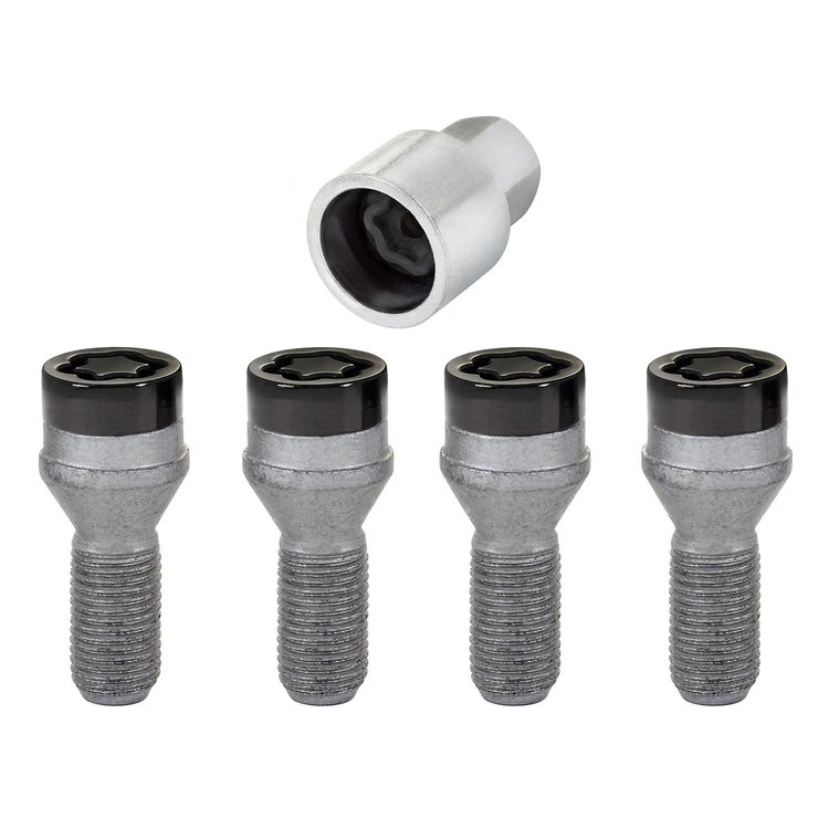27326 Chrome/Black Cone Seat Lug Bolt Threads: M14 x 1.25