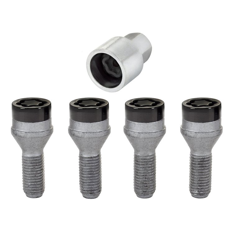 Chrome/Black Cone Seat Lug Bolt Threads: M12 x 1.25