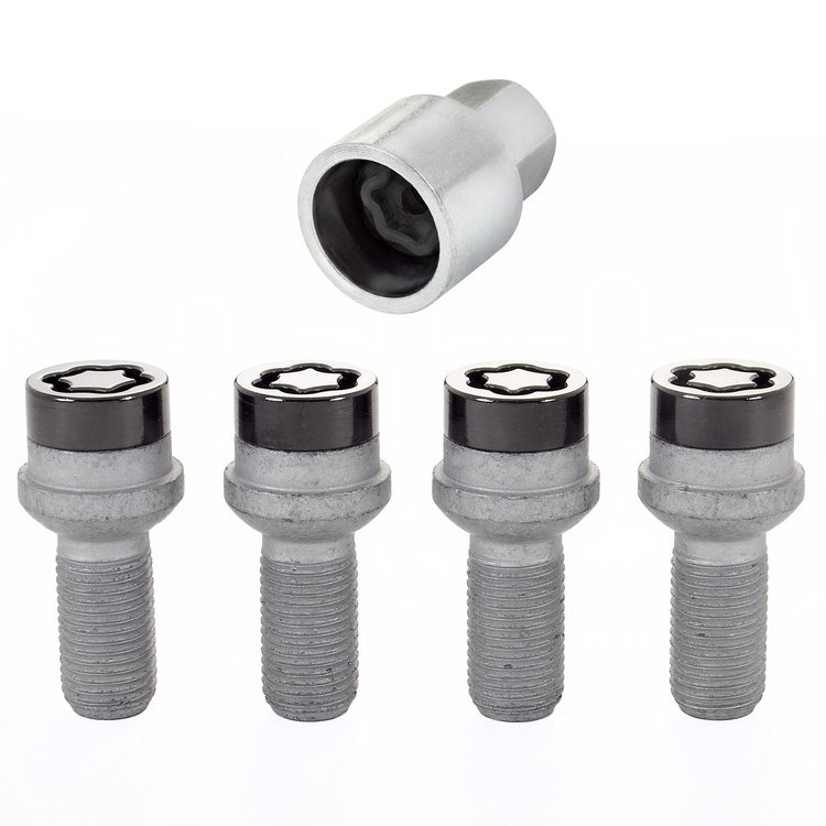 28318 Chrome/Black Radius Seat Lug Bolt Threads: M14 x 1.5