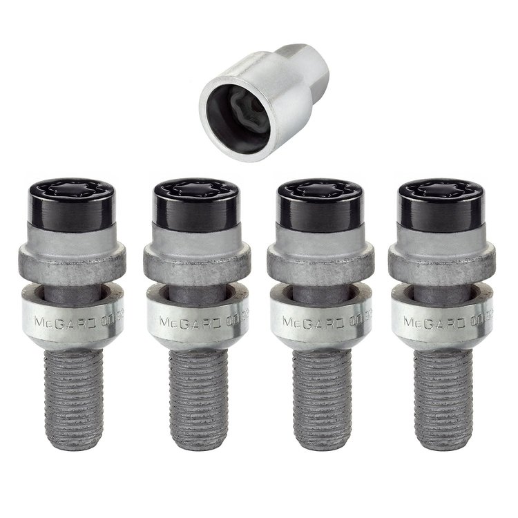 28320 Chrome/Black Cone Seat Lug Bolt Threads: M14 x 1.25