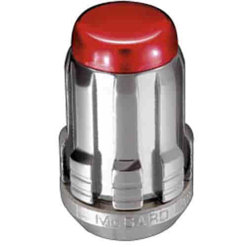 Chrome SplineDrive Lug Nuts With Red Caps (M12 x 1.5 Thread Size) - Box of 50 Lug Nuts