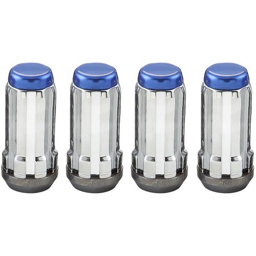 Chrome Tuner Style Spline Drive Lug Nuts with Blue Caps 1/2" x 20