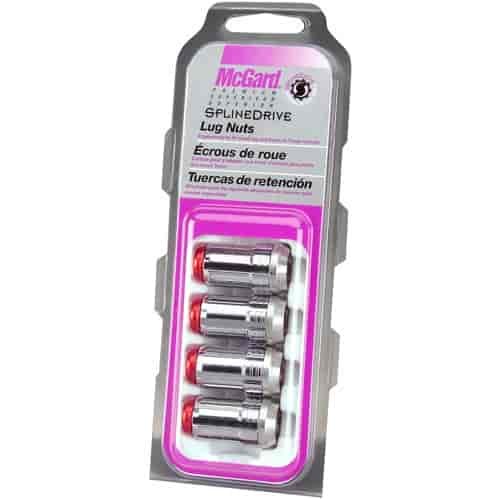 Chrome Tuner Style Spline Drive Lug Nuts w/Red Cap 1/2" x 20