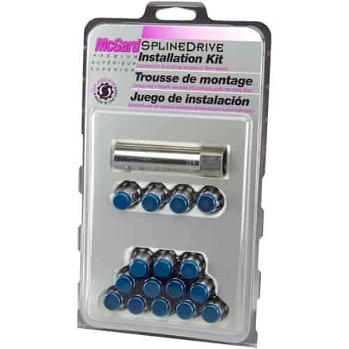 Chrome Tuner Style Spline Drive Lug Nut Kit w/Blue Caps M12 x 1.25 Thread Size