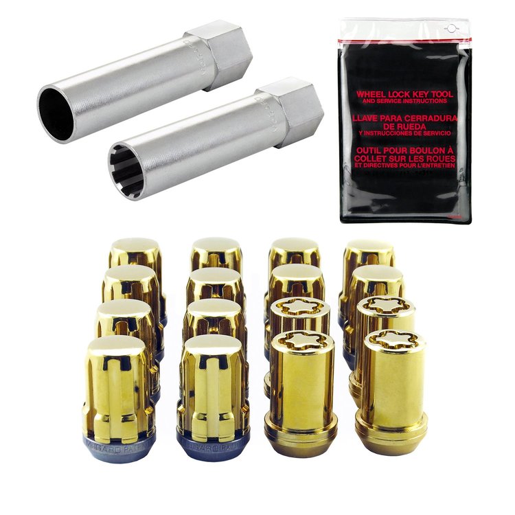 Chrome/Gold Tuner Style Spline Drive Lug Nut Kit M12 x 1.25 Thread Size 13/16" Hex Size