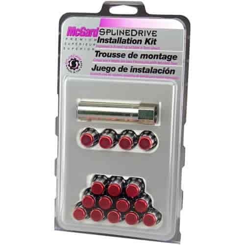 Chrome Tuner Style Spline Drive Lug Nut Kit w/Red Caps M12 x 1.5 Thread Size