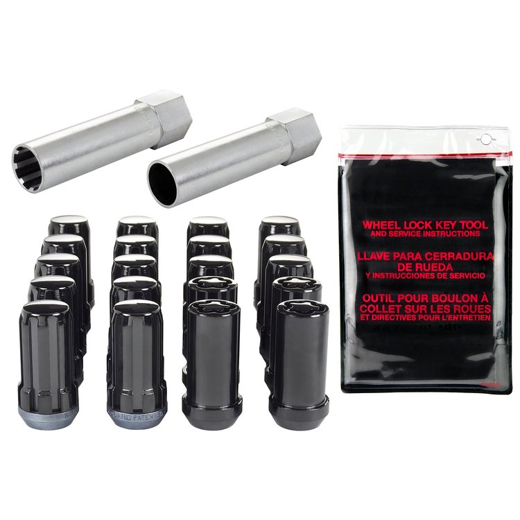 65540BK Black Tuner Style Spline Drive Lug Nut Kit w/Black Caps 1/2" x 20 Thread Size